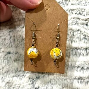 Artisan Yellow and Black Swirl Ceramic Bronze Earrings
